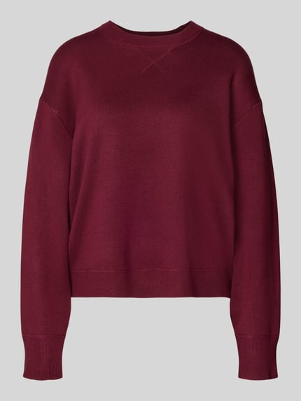 Jake*s Casual Oversized Strickpullover mit gerippten Abschlüssen Aubergine 2