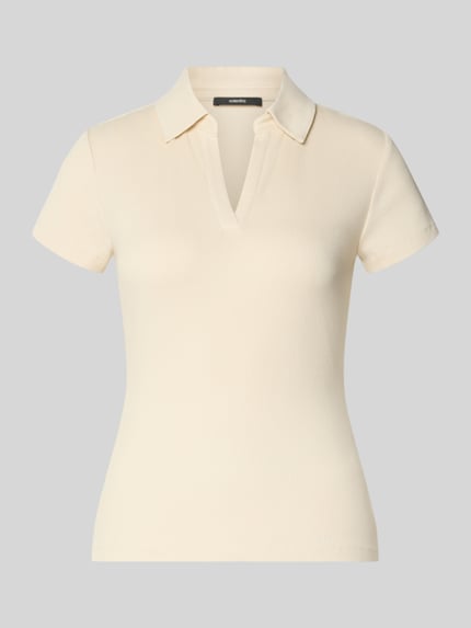 Productfoto, T-shirt met polokraag model 'Kleoh Polo' van Someday, mix van katoen en elastaan, dames slim fit, riblook, V-hals, ruglengte maat 36: 60 cm