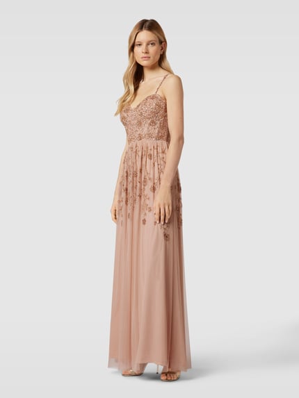 Lace & Beads Avondjurk met siersteentjes en pailletten Rosé - 1
