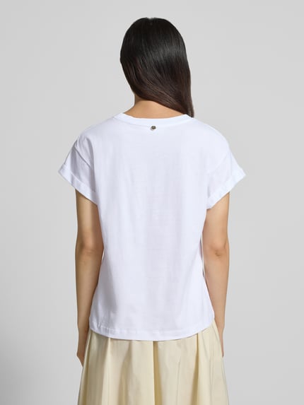 Rich & Royal T-shirt met bloemapplicatie en gefixeerde mouwomslag Wit - 5