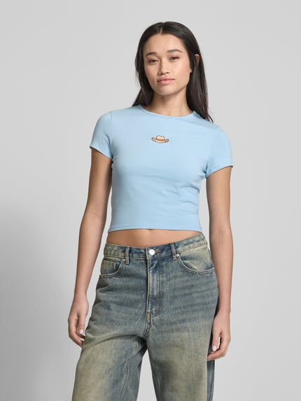 REVIEW T-shirt met labelstitching Lichtblauw - 4
