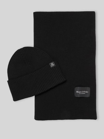 Marc O'Polo Schal mit Label-Patch im 2-teiligen Set BLACK 1