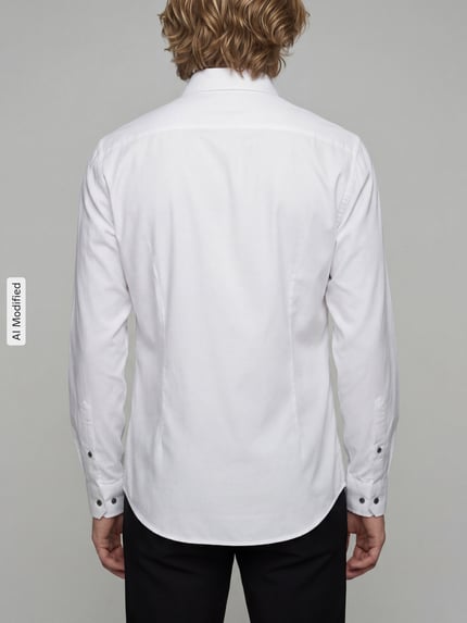 Männermodel trägt Super Slim Fit Business-Hemd mit Kentkragen von Jake*s, reine Baumwolle, weiß, Rückenansicht, Ganzkörperansicht Rückansicht.