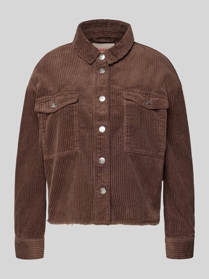 Produktfoto, Boxy Fit Cordjacke aus reiner Baumwolle Modell 'MARINA-ENY LIFE' von Only in Braun, Optik: Unifarben, Cord-Textur, Brusttaschen, Fransenabschlüsse