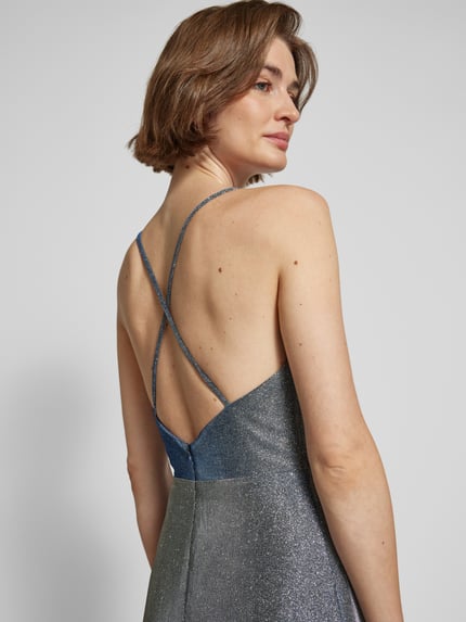 LUXUAR FASHION Avondjurk met cascadehals Marineblauw - 3