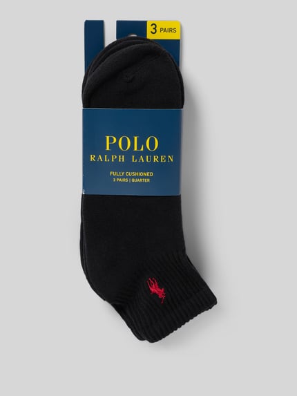 Produktfoto, Socken aus Baumwoll-Mix im 3er Pack von Polo Ralph Lauren Underwear, unifarben schwarz mit Logo-Detail, Rippstrickstruktur