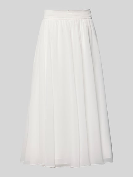 Produktfoto, Midirock aus Chiffon mit Reißverschluss von Luxuar, fließender weißer Stoff in A-Linie, Bundweite 38 cm, Gesamtlänge 77 cm