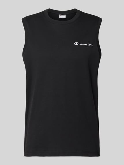 Produktfoto, Top mit Label-Stitching und Rundhalsausschnitt von CHAMPION, schwarze Reine Baumwolle, Regular-Fit, Rückenlänge 67 cm, Größe M