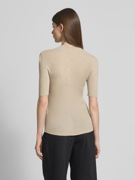 BOSS Slim Fit Turtleneck-Pullover aus Schurwolle Beige Melange 5