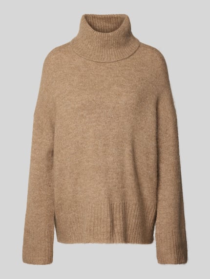 Produktfoto, Oversized Strickpullover mit Rollkragen van Gina Tricot in beige, katoenmix, geribbelde boorden, zachte textuur