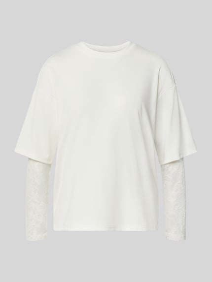 Produktfoto, Regular Fit Langarmshirt mit Viskose-Anteil Modell 'TAHLIA' von ONLY, Damen Langarmshirt, weiß, glatte Struktur, Spitzenärmel
