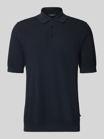 Produktfoto, Slim Fit Poloshirt aus katoenmix in tricotlook van Matinique in donkerblauw, korte mouw, elastische boordjes, heren, ruglengte bij maat M 72 cm
