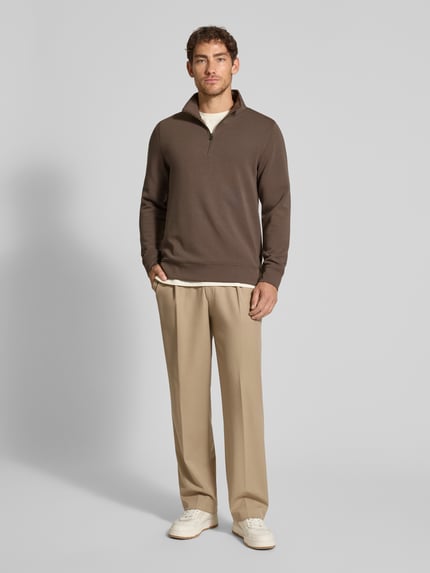 Casual Friday Sweatshirt met opstaande kraag en ritssluiting, model 'Sebastian' Lichtbruin - 1
