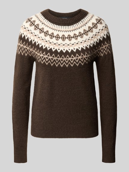 VERO MODA Pullover mit kontrastreichem Rundhalsjacquard Schoko 1