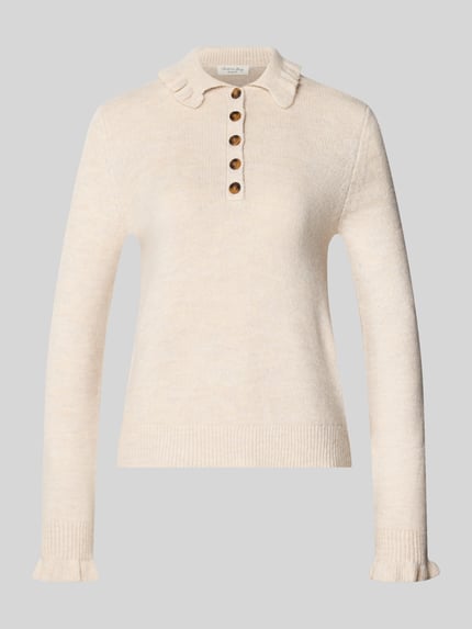 Christian Berg Woman Strickpullover mit Umlegekragen und Knopfleiste Beige 1