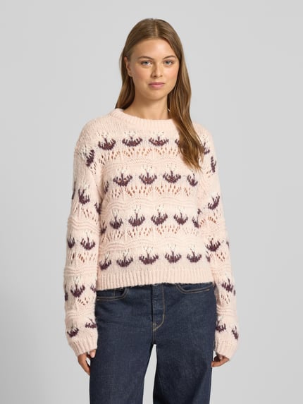 VERO MODA Regular Fit Strickpullover mit Lochstrickmuster Modell 'IDELLE' Rosa 4