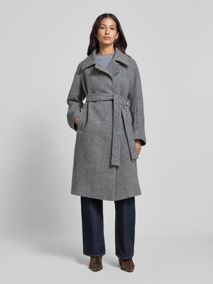 Lanius Wollmantel aus Schurwolle mit Bindegürtel Blau Melange 4