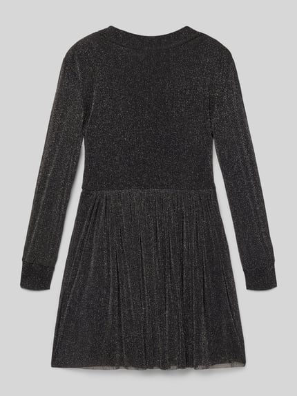 Produktfoto, Tailliertes Langarmkleid mit Effektgarn von s.Oliver RED LABEL, glitzernde Optik, semitransparenter Mesh, Midi-Länge, Schwarz.