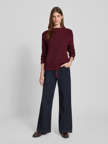 Jake*s Casual Strickpullover mit gerippten Abschlüssen Aubergine 1