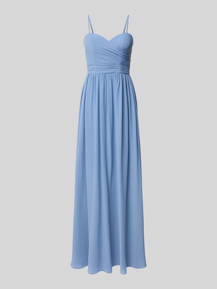 Produktfoto, Maxikleid im Off-Shoulder-Look von Mascara in Hellblau aus Chiffon, taillierter Schnitt, feine Falten, glatte Textur