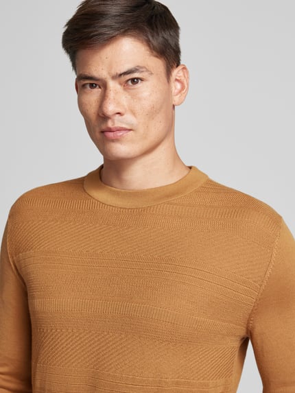 Selected Wollpullover mit Strukturmuster Modell 'TRAY' Cognac 3