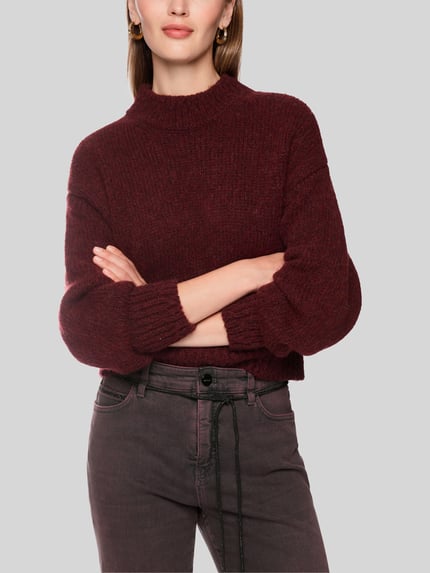 Marc Cain Oversized Pullover aus Wolle mit Logo-Detail Bordeaux 4