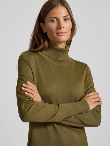 Jake*s Collection Regular Fit Rollkragenpullover in Strick-Optik Oliv 3