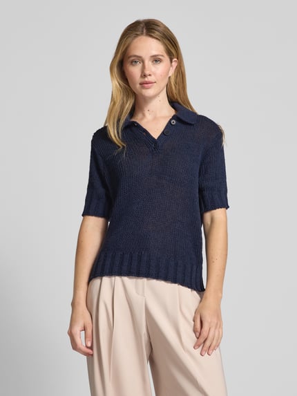 Mustang Gebreid shirt met polokraag, model 'Lolita' Marineblauw - 4