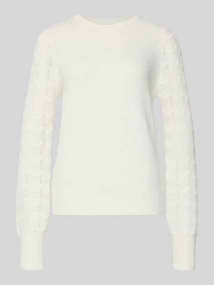 Tom Tailor Denim Regular fit gebreide pullover met ajourpatroon mouwen Offwhite - 2