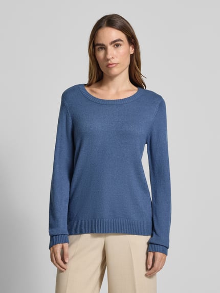 VILA Strickpullover mit gerippten Abschlüssen Rauchblau 4