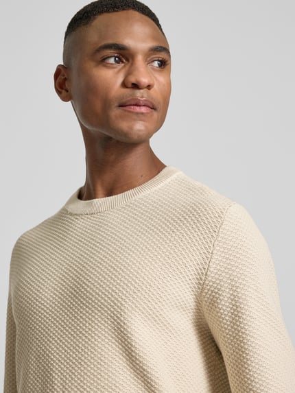 Lindbergh Strickpullover mit Strukturmuster und Rundhalsausschnitt Sand 3