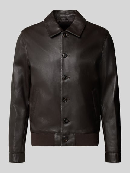Lederjacke mit Knopfleiste und Eingrifftaschen Shop The Look MANNEQUINE