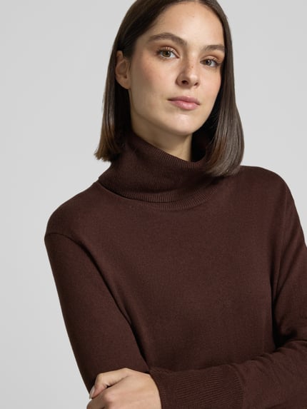 Tom Tailor Regular fit coltrui van mix van katoen en kasjmier Chocoladebruin - 3