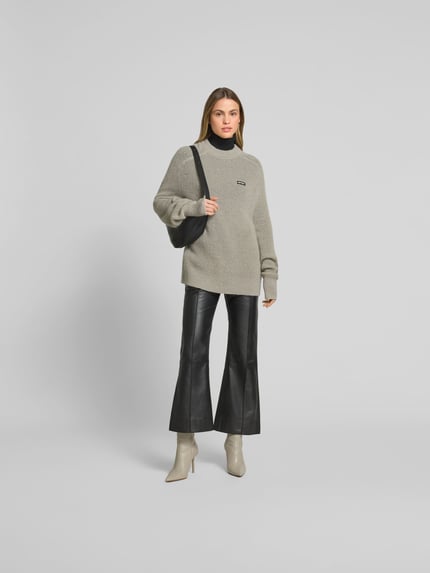 ROTATE Oversize’owy sweter z wełny o dzianinowym wyglądzie Średnioszary 1