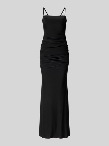 Produktfoto, Abendkleid mit Raffungen und rückseitiger Schnürung van TROYDEN COLLECTION in zwart met figuurvolgend fit, Maxi-jurk, Ruches, Spaghettibandjes en Vetersluiting aan de achterkant, Ruglengte maat 36: 143 cm, borstwijdte maat 36: 32 cm