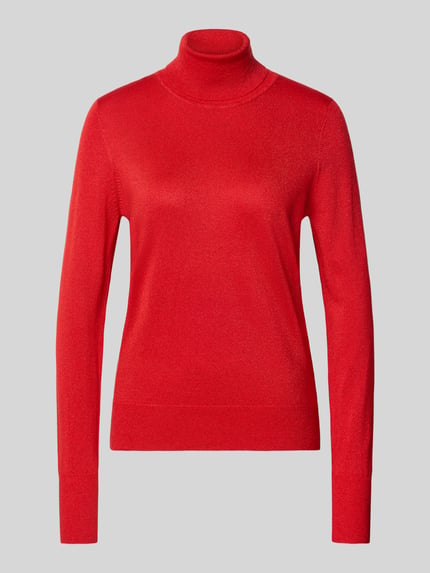 Produktfoto, Strickpullover mit gerippten Abschlüssen von Christian Berg Woman in Rot, aus Viskose-Mix, Slim Fit, Rollkragen, langen Ärmeln