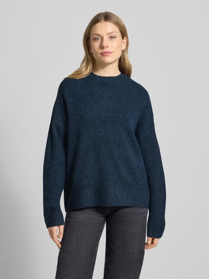 VERO MODA Sweter o kroju relaxed fit z domieszką wełny model 'BOOM' Granatowy melanż 4