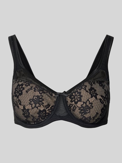 Produktfoto, Bügel-BH aus Spitze und Mikrofaser von LASCANA im Unifarbenes-Design mit Herzausschnitt, Minimizer, Zierschleife, Hakenverschluss.