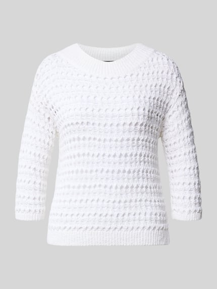 Produktfoto, Strickpullover mit Rundhalsausschnitt und 3/4-Arm von Luisa Cerano im Baumwoll-Mix, Regular Fit, weiß, strukturierte Oberfläche
