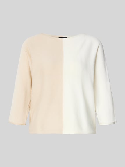 Produktfoto, Regular Fit Strick-Shirt aus Baumwoll-Mix von s.Oliver BLACK LABEL, styl colour-blocking, dekolt w łódkę, rękaw o dł. 3/4, wykończenie materiału: mieszanka bawełny, dzianina, beżowe i białe bloki kolorów, gładka struktura