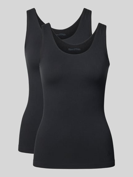 Productfoto, Slim Fit Tank Top uit modalmix in set van 2 van Marc O'Polo, effen kleuren, logodetail, u-hals, brede bandjes, jerseystof