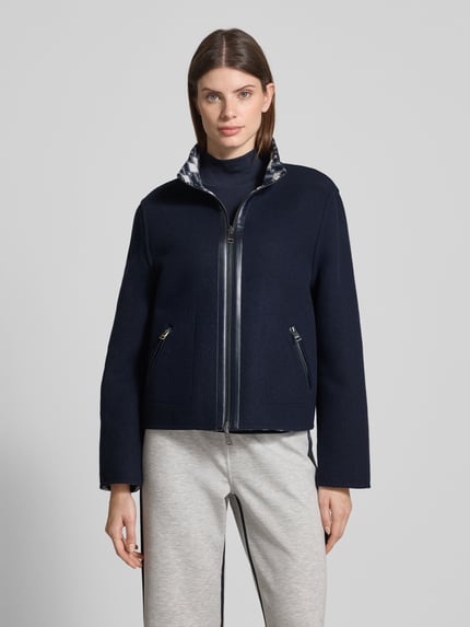 Marc Cain Regular fit jack van katoenmix met opstaande kraag Marineblauw - 6