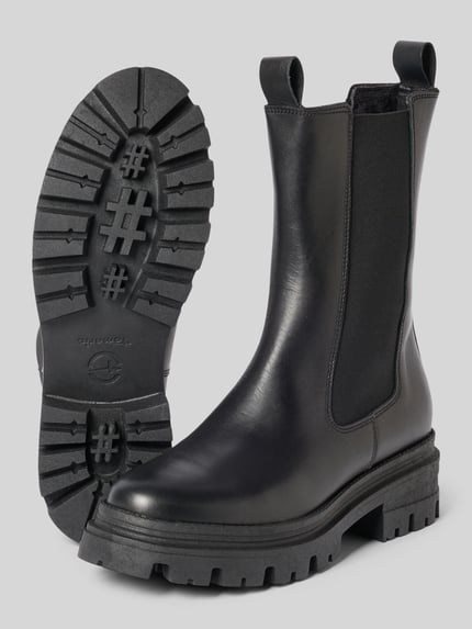 Productfoto, zwarte chelsea boots van rundleer met grove profielzool, Chelseas uit echt rundleer van Tamaris