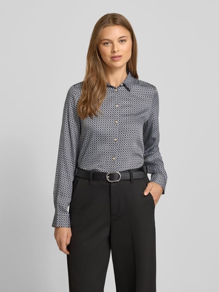 Milano Italy Regular fit blouse van viscose in all-over look Chocoladebruin - 4
