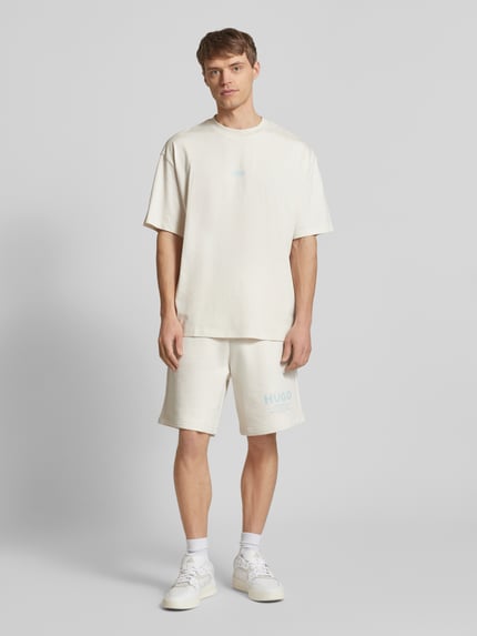 HUGO Blue Sweatshorts met labelprint, model 'Nomario' Offwhite - 1