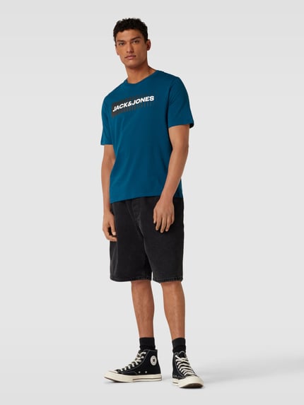 JACK & JONES t-shirt z nadrukiem z logo model 'CORP' Petrol 1