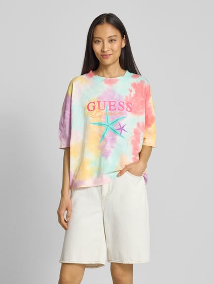 GUESS Boxy fit T-shirt met extra brede schouders, model 'STARFISH' Paars - 4