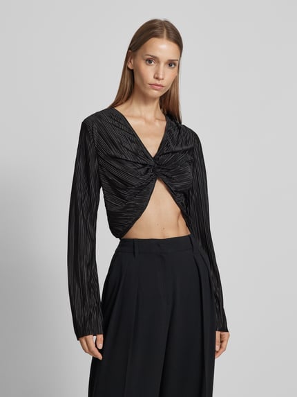 VERO MODA Shirt met lange mouwen en knoopdetails van plissé, model 'PLIS' Zwart - 4