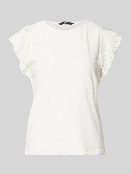Produktfoto, Regular Fit T-shirt met ronde hals model 'TASSA' van Vero Moda, look: effen, mix van modal en katoen, korte mouwen met frill, stretch materiaalverwerking