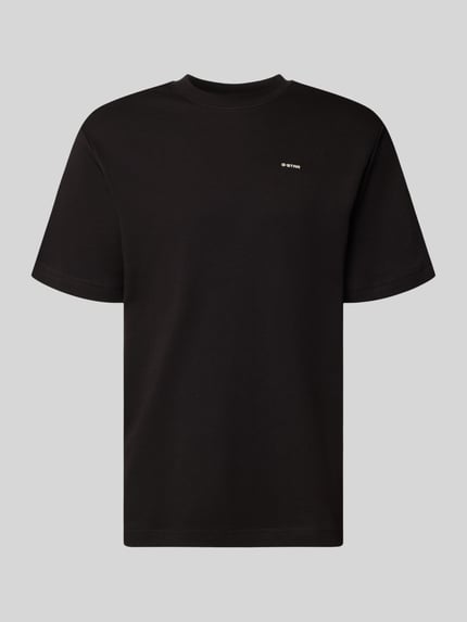 Produktfoto, Regular Fit T-Shirt mit Logo-Print Modell 'True' von G-Star Raw, Herren T-Shirt mit Rundhalsausschnitt, schwarze Farbe, glatte Struktur, Rückenlänge bei Größe M: 66 cm.